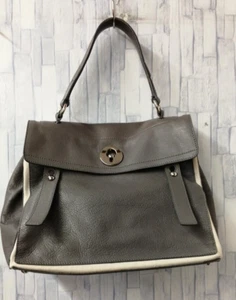 Bolso de dos manos Yves Saint Laurent YSL Muse cuero gris claro blanco vintage usado - Imagen 1 de 14