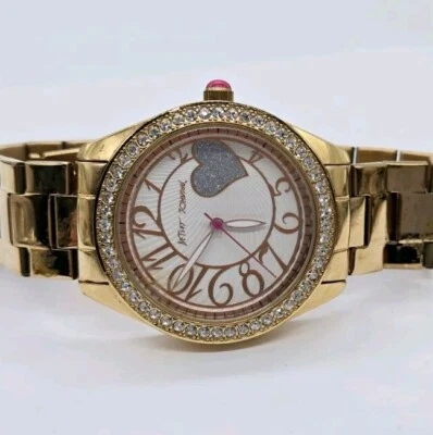 Betsey Johnson Watch Rose Gold Tone Women's Heart Second Hand Crystal BJ00048 - Image 1 of 4