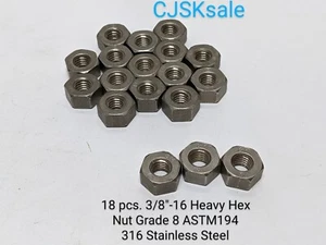 18 pcs. 3/8"-16 Heavy Hex Nut Grade 8M 316 Stainless Steel ASTM194 (NEW). - Picture 1 of 10
