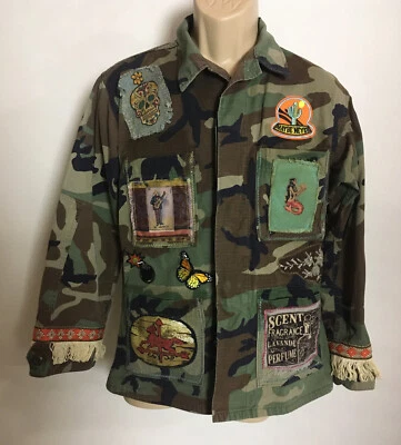 Винтажный уникальный сделай сам камуфляж армия русалка Virgin Guadalupe день мертвых нашивка пальто L - Изображение 1 из 4