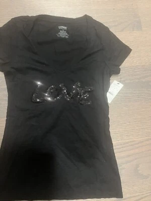 Vintage Express Mujer Camiseta Negro Love XS NUEVO CON ETIQUETAS Foto 1 de 4