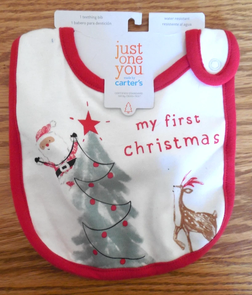 Carter's Just One You Baby 'First Christmas Bib' - White/Red teething cloth