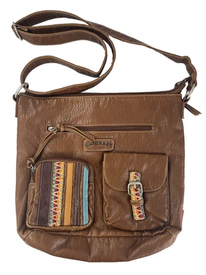 Unionbay Faux Leather Boho Crossbody Messenger Bag Brown Y2K Soft Eclectic Style - Image 1 of 4