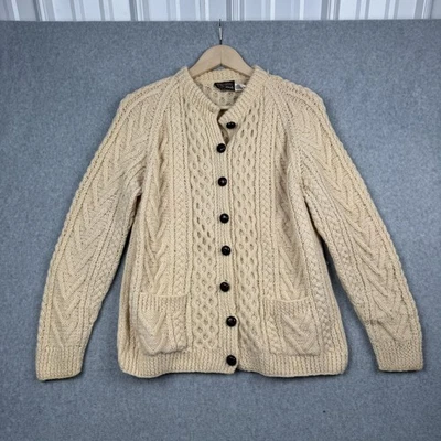 Suéter Gaeltarra Vintage Mujer Mediano 38 Lana Aran Crema Cárdigan Hecho en Irlanda Foto 1 de 4