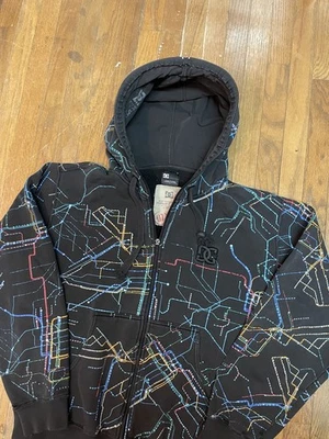 DC Shoes Spec Op Subway Map All Over Print Full Zip Hoodie Large Y2K Skate JR20 - Image 1 of 4