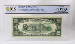 US Mint Error Overprint on Back $10 Series 1988 PCGS 65 PPQ Gem UNC - Picture 1 of 9