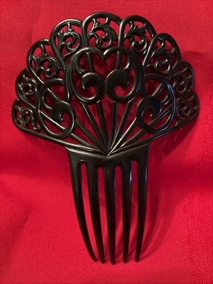 "Adorno peine de pelo grande de celuloide negro Art Deco de 6""" Foto 1 de 4