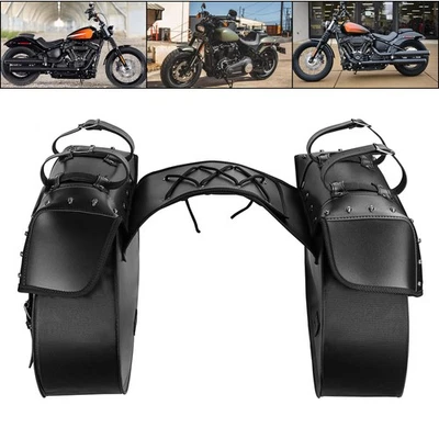 Anti-Water PU Leather 34L Motorcycle Saddlebags Universal Saddle Bag Expandable Foto 1 de 4