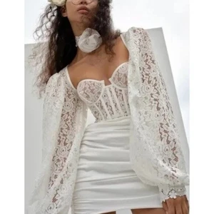 NWT FOR LOVE AND LEMONS LACEY WHITE MINI DRESS SIZE S - Picture 1 of 9