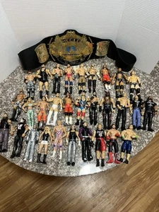 WWE Action Figure Lot 30 total w/ Belt Cena Kurt Angle Jeff Hardy Stone , Cane - Picture 1 of 15