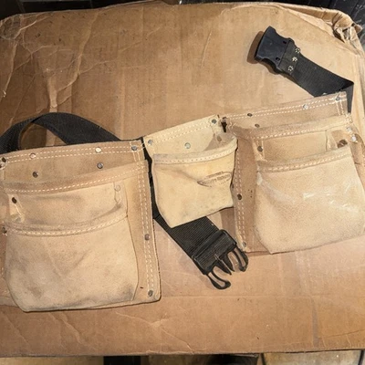 Nicholas Tool Belt Leather Work Wear w Pouches No. 490 Brown US Made - Image 1 of 4