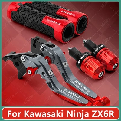 For Kawasaki Ninja ZX6R CNC Motorcycle Brake Clutch Levers Handlebar Grip Set Foto 1 de 4
