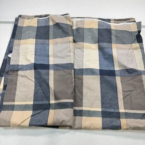 vintage wamsutta full flat sheet gray blue plaid usa cotton blend y2k 90s - Picture 1 of 10