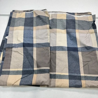 vintage wamsutta full flat sheet gray blue plaid usa cotton blend y2k 90s - Image 1 of 4