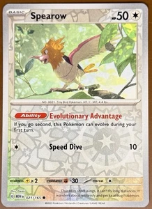 Carta Pokémon Spearow 021/165 Holograma Inverso Escarlata y Violeta 151 Casi Nueva - Imagen 1 de 1
