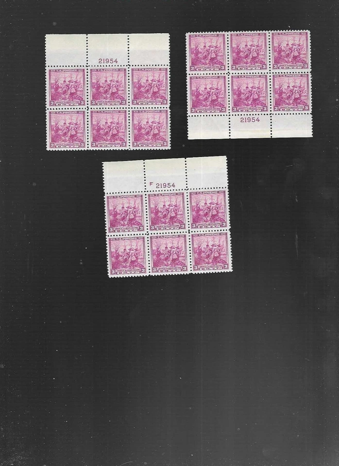 US STAMPS  # 836  DELAWARE  1938 LOT OF 3  PLATE BLOCKS MNH - Image 1 of 1