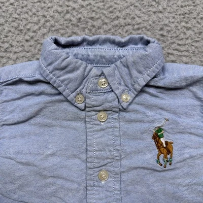 Рубашка Ralph Lauren для мальчиков размер 9 месяцев синяя на пуговицах оксфорд плоть пони - Изображение 1 из 4
