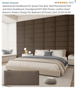 Upholstered Headboard for Queen Size Bed, Wall Mounted & Peel and Stick 9pcs - Picture 1 of 7