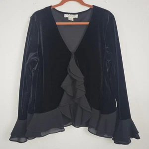Vtg J.R. Nites velvet sheer ruffle hem bolero jacket sz 18W black whimsigoth USA - Picture 1 of 8