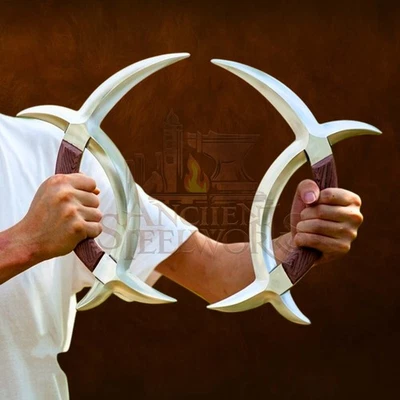 Китайские боевые искусства двойной томагавк пара - деревянная ручка - дисплей или идея подарка - Изображение 1 из 4