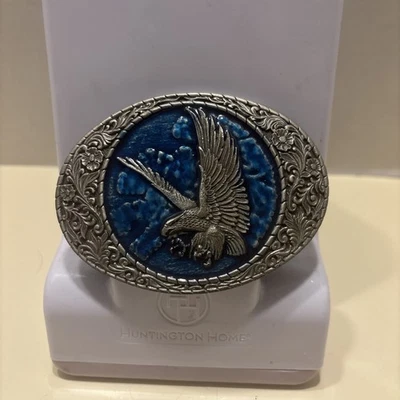 Hebilla de cinturón artesanal de metal Indiana Flying American Eagle azul/plateado U49 Foto 1 de 4