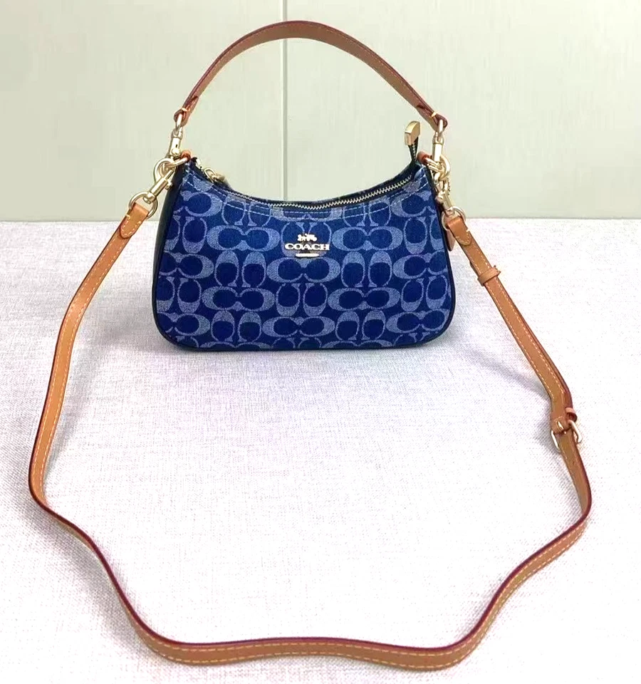 𝘾𝙊𝘼𝘾𝙃 CAF82 Teri Shoulder Bag Signature Denim Natural Blue Brown - Image 1 of 1