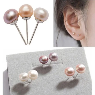 Par de pendientes de perlas de agua dulce de piedra natural enchapados en plata de ley 925 Reino Unido NUEVO Foto 1 de 4