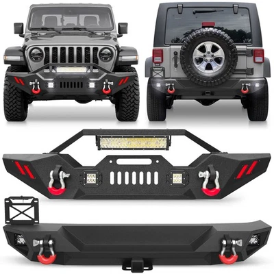 Front / Rear Bumper w/ Winch Plate & D-rings For 2007-2018 Jeep Wrangler JK JKU Foto 1 de 4