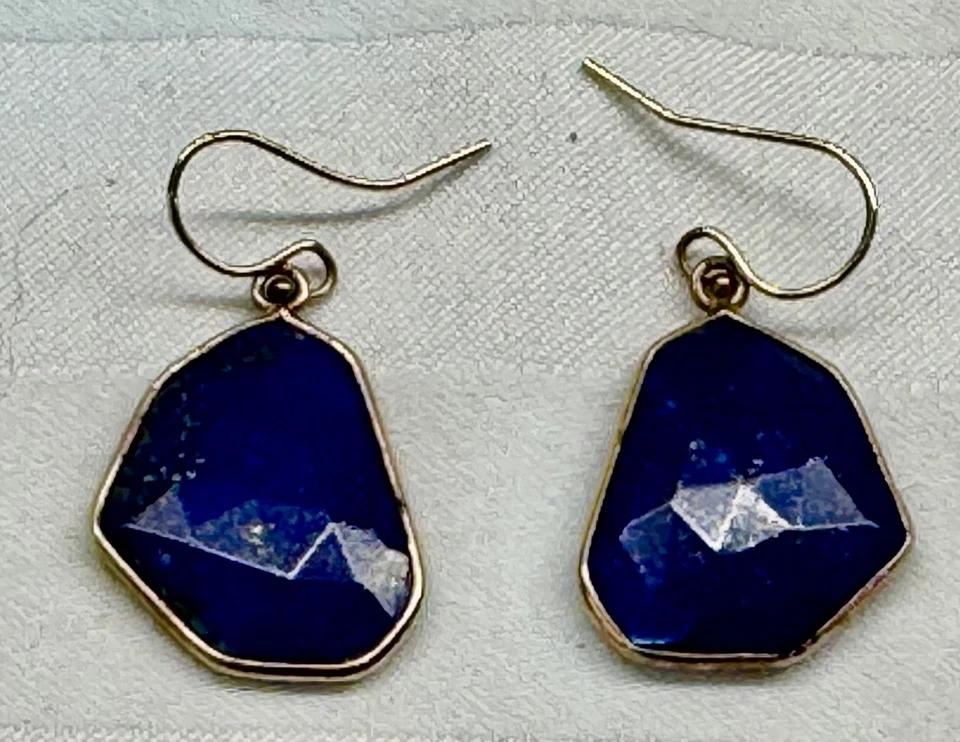 14K Gold Filled Lapis Lazuli Dangle Earrings 6g Modern Freeform Blue Gemstone - Image 1 of 4