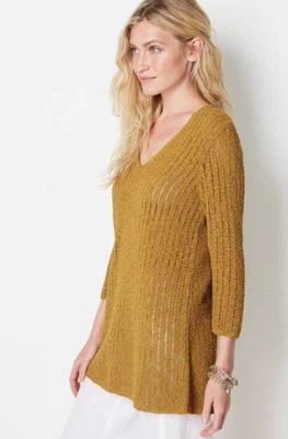J. Jill TEXTURED OPEN STITCH V-NECK SWEATER GILDED COIN PETITE SP NEW $89 - Image 1 of 4