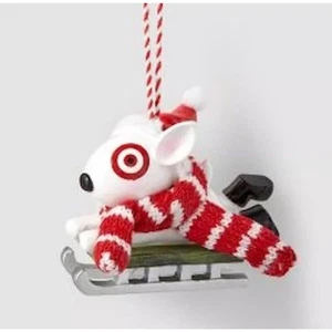 Wondershop Sledding Bullseye Dog with Knit Scarf Christmas Tree Ornament. NEW - Picture 1 of 1
