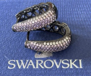 Swovarski Crystal Hoop Earrings Pink/Purple Stones, Black Back - Unique Look! - Picture 1 of 4