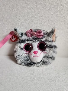 TY Gear Beanie Boos Coin Purse KIKI Grey Kitty Cat Wristlet Zip Up Glitter Eyes - Picture 1 of 12