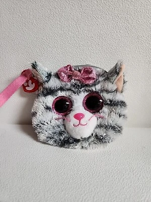 Monedero TY Gear Beanie Boos KIKI Gris Gatito Gato Muñequera Cremallera Ojos Brillantes Foto 1 de 4