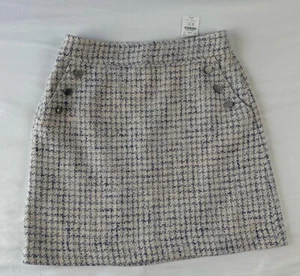 J Crew Blue Ivory Tweed Skirt Professional Career Classic Womens Size 8 NWT - Picture 1 of 10