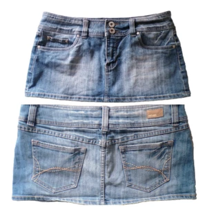 y2k Micro Mini Denim Skirt 10 Low rise Faded Blue jean Vtg Bratz Boho Cowgirl 13 - Picture 1 of 8
