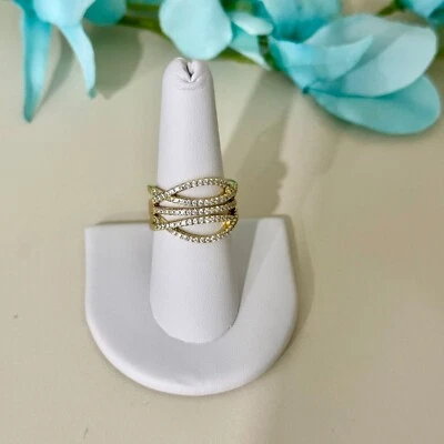 Anillo cruzado enchapado en oro de 18 quilates para mujer varias filas circonitas cúbicas talla 8 Foto 1 de 4
