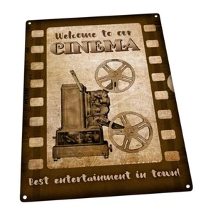 Welcome to Our Cinema Metal Sign; Wall Decor for Home Theater or Family Room - Picture 1 of 7