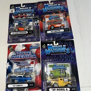 Set Of 4 Muscle Machines 57 Chevy 29 Model A 32 Ford Roadster And 62 Vette - Picture 1 of 3