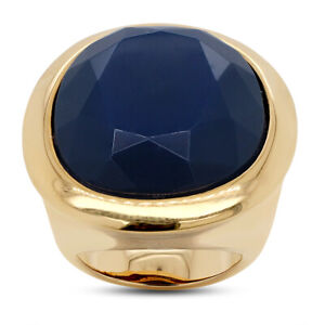 QCV Kenneth Jay Lane Goldtone Blue Faceted Stone World Capital Ring Size 5 $85