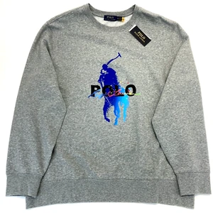 POLO RALPH LAUREN Men'sSZ M Gray Big Pony Paint Splatter Sweatshirt NWT - Picture 1 of 3