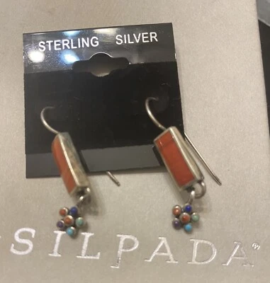 Silpada W1259 RARE Orange & Red Spiny Shell Flower Sterling Silver Earrings Foto 1 de 4