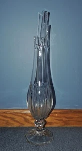 VTG clear glass stretch swung pedestal footed vase 21 1/2 tall 10 fingers - READ - Picture 1 of 8