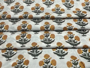 Indian Hand Block Print 1567 Pure Cotton Fabric New Floral Print 2.5 Yard - Picture 1 of 11