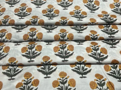 Indian Hand Block Print 1567 Pure Cotton Fabric New Floral Print 2.5 Yard - Image 1 of 4