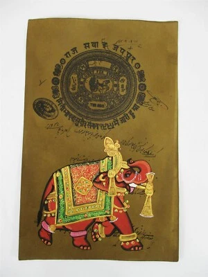 Могольский королевский индийский слон коричневый старый бумажный штамп миниатюрная картина ручной работы - Изображение 1 из 2