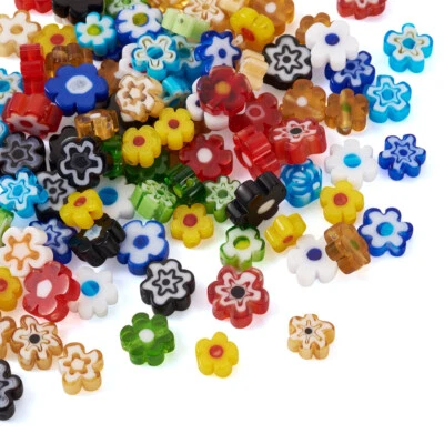 180Pcs Millefiori Lampwork Glass Beads Flat Flower 6.4-9mm Loose Spacer Bead