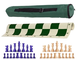 Juego de ajedrez ponderado Green Archer - Tablero de vinilo, bolsa con piezas reales y naturales - Imagen 1 de 5