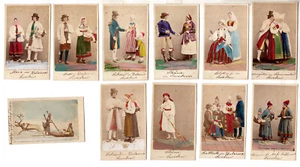 Vintage CDV Hand Tinted Lot of 11 Native Costumes + Reindeer Sweden 1800s - Picture 1 of 2