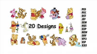 POOH MACHINE EMBROIDERY DESIGNS - 20 POOH AND FRIENDS DESIGNS - USB DELIVERED